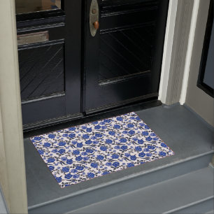 Vintage Floral   White Blue & Grey Decorative Doormat