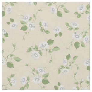 Vintage Floral White Daisies French Country Cream Fabric