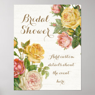 Vintage Floral Whitewash Spring Bridal Shower Poster