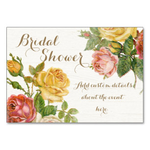 Vintage Floral Whitewash Spring Bridal Shower Table Number