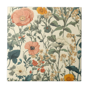 Vintage Floral Wildflowers And Poppies Ceramic Tile