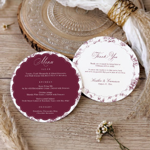 Vintage Floral Wine Red Thank You Round Wedding Menu