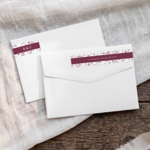 Vintage Floral Wine Red Wedding Return Address Wrap Around Label