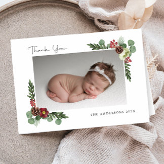 Vintage Floral Winter Thank You Card