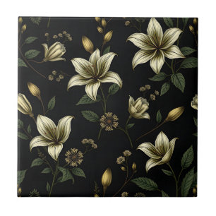 Vintage Floral with Green Foliage Ceramic Tile