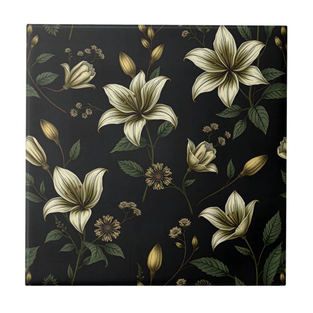 Vintage Floral with Green Foliage Ceramic Tile (Front)