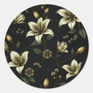 Vintage Floral with Green Foliage Classic Round Sticker