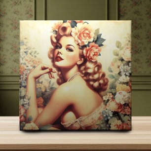 Vintage Floral Woman Ceramic Tile
