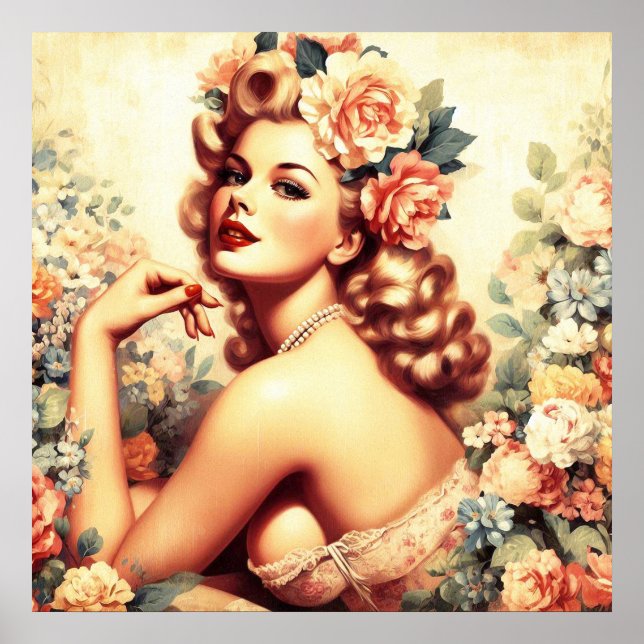 Vintage Floral Woman Poster (Front)