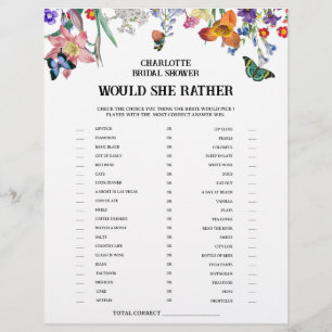 Vintage Floral Would She Rather Bridal Shower Game Flyer