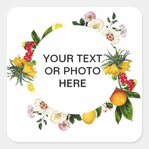 Vintage floral wreath custom text square sticker