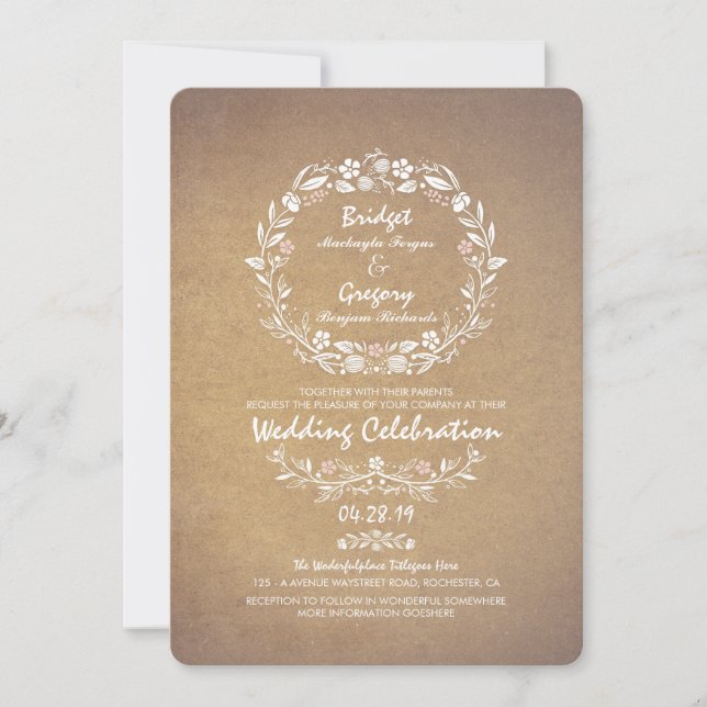 Vintage Floral Wreath Elegant Wedding Invitations (Front)