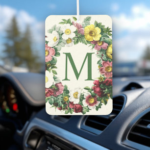 Vintage Floral Wreath Monogram Car Air Freshener