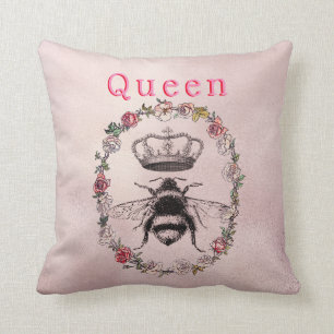 Vintage Floral Wreath Watercolor Crown Queen Bee Cushion