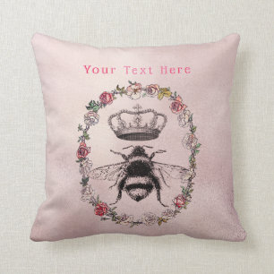 Vintage Floral Wreath Watercolor Crown Queen Bee Cushion