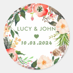 Vintage Floral Wreath Wedding Favor Classic Round Sticker