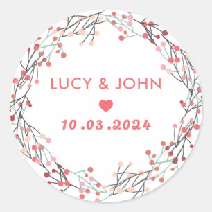 Vintage Floral Wreath Wedding Favour Classic Round Sticker