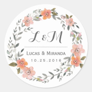 Vintage Floral Wreath Wedding Favour Sticker