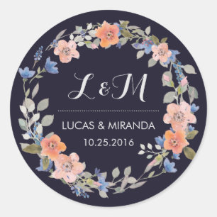 Vintage Floral Wreath Wedding Monogram Sticker