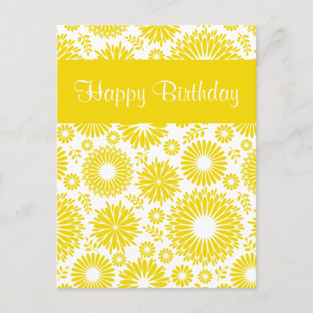 Vintage floral yellow Happy Birthday Postcard (Front)