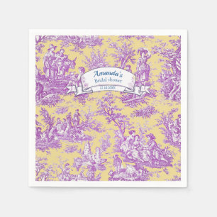 Vintage floral yellow purple toile de jouy  napkin