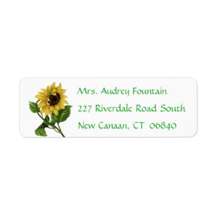 Vintage Floral Yellow Sunflower Green Flower Return Address Label