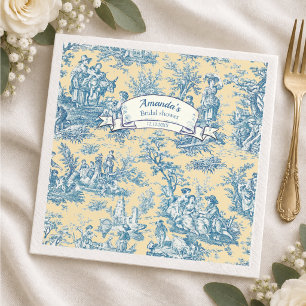 Vintage floral yellow turquoise toile de jouy napkin