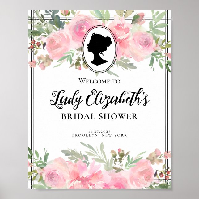 Vintage Florals Blush Pink Welcome Bridal Shower Poster (Front)