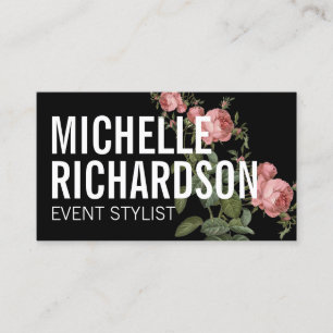 Vintage Florals Bold Text on Black Business Card