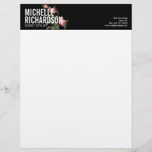 Vintage Florals Bold Text on Black Letterhead Template
