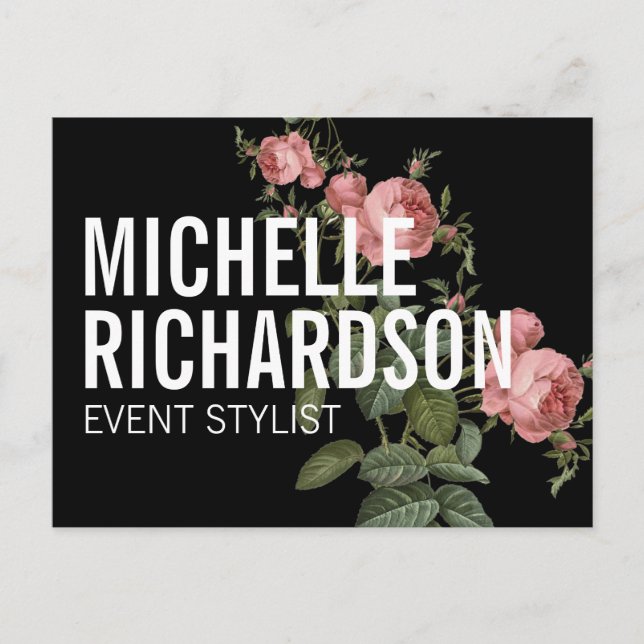 Vintage Florals Bold Text on Black Postcard (Front)