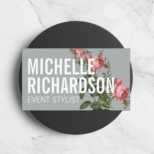 Vintage Florals Bold Text on Slate Business Card