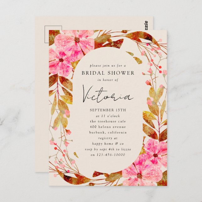 Vintage Florals Bridal Shower Invitation Postcard (Front/Back)