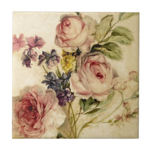 Vintage Florals from 18th Century Ceramic Tile