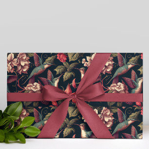 Vintage Florals & Hummingbirds Pattern Wrapping Paper