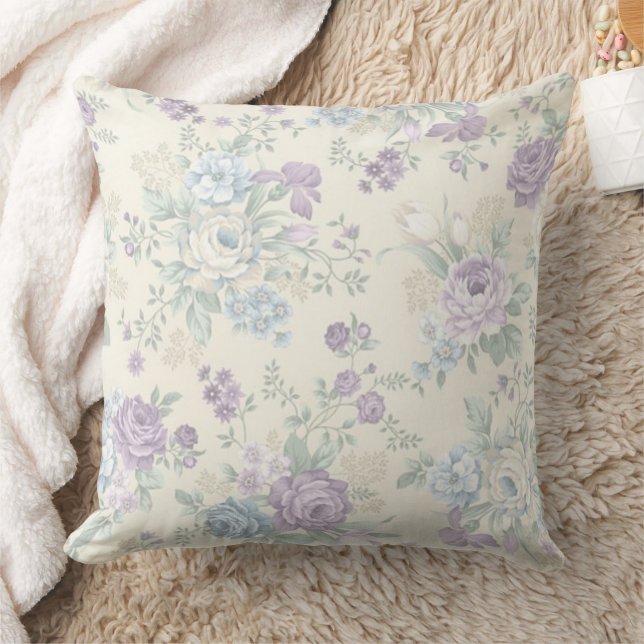 Vintage Florals in Purple  Cushion (Blanket)