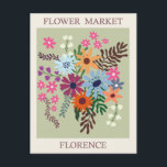 Vintage Florence Italy Flower Market Travel Postcard<br><div class="desc">Anyone would love to receive this vintage Italian travel postcard featuring a retro illustration of a flower market in Florence,  Italy!</div>