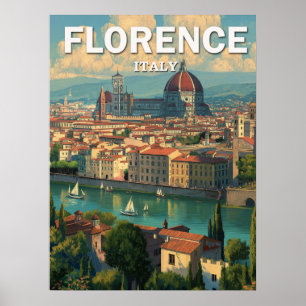 Vintage Florence Italy Skyline Travel Poster