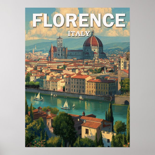 Vintage Florence Italy Skyline Travel Poster (Front)