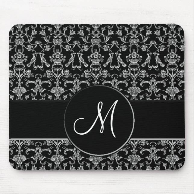 Vintage Florentine Damask (Monogram) (White) Mouse Pad (Front)