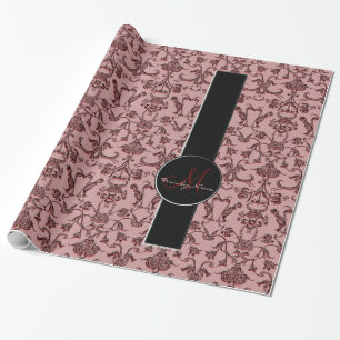 Vintage Florentine Damask (Red) (Monogram) Wrapping Paper