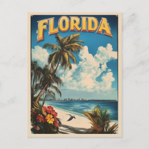 Vintage Florida Beach Ocean Palm Tree Travel Postcard