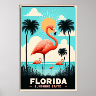 Vintage Florida Flamingo Travel Poster