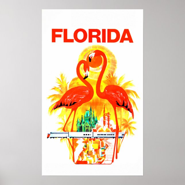 Vintage Florida Flamingos Travel Poster (Front)