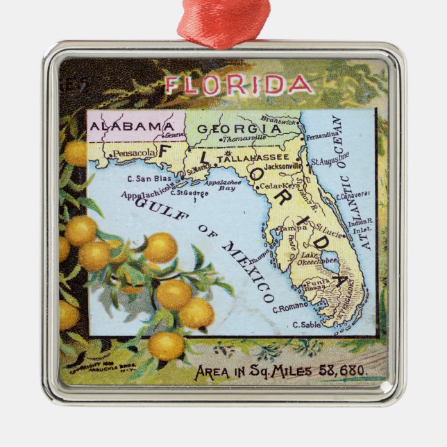 Vintage Florida Map Metal Ornament (Front)