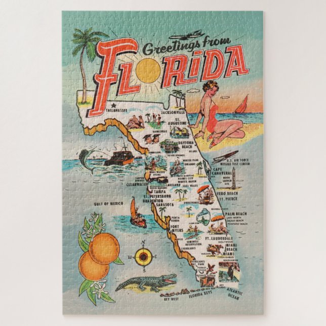 Vintage Florida Map of Attractions Jigsaw Puzzle (Vertical)