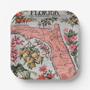 Vintage Florida Map Paper Plate