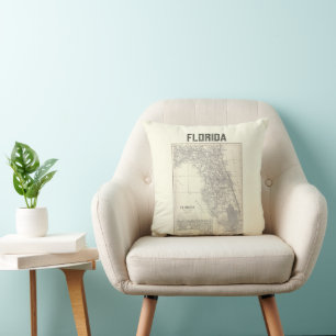Vintage Florida Map Pillow