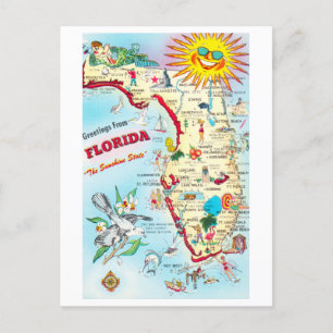 Vintage Florida Map Travel Postcard