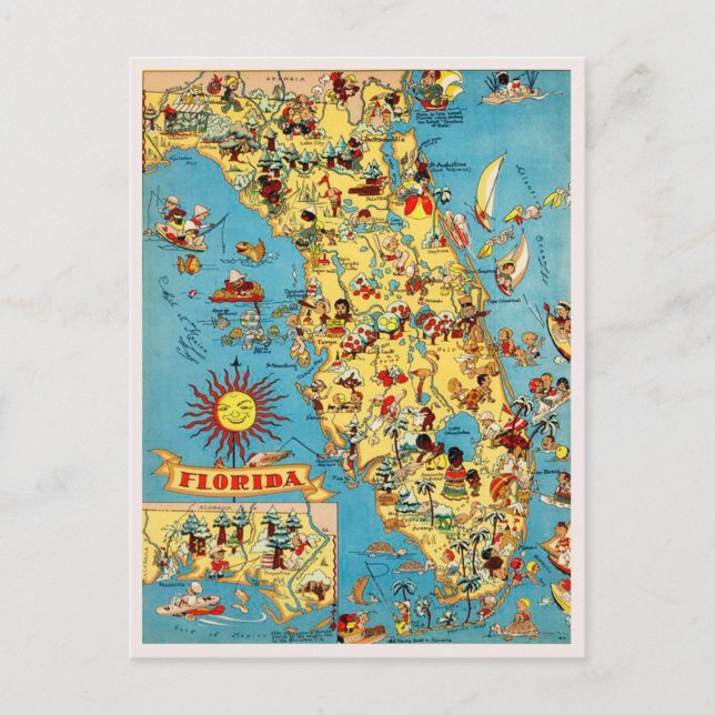 Vintage Florida Map Travel Postcard (Front)